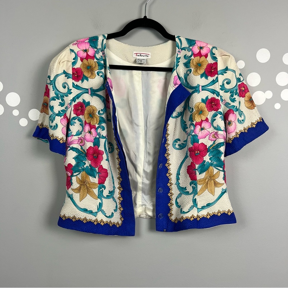 Talbots Vintage 100% Silk Embroidered Floral Skirt Suit Set Size 16 - Picture 4 of 13